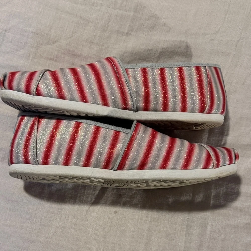 Toms Red and White Striped Flats
